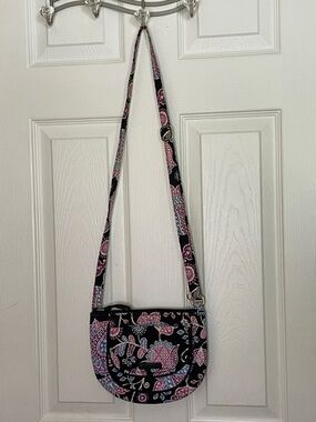Vera Bradley Black Crossbody with Pink and Light Blue Paisley Accents